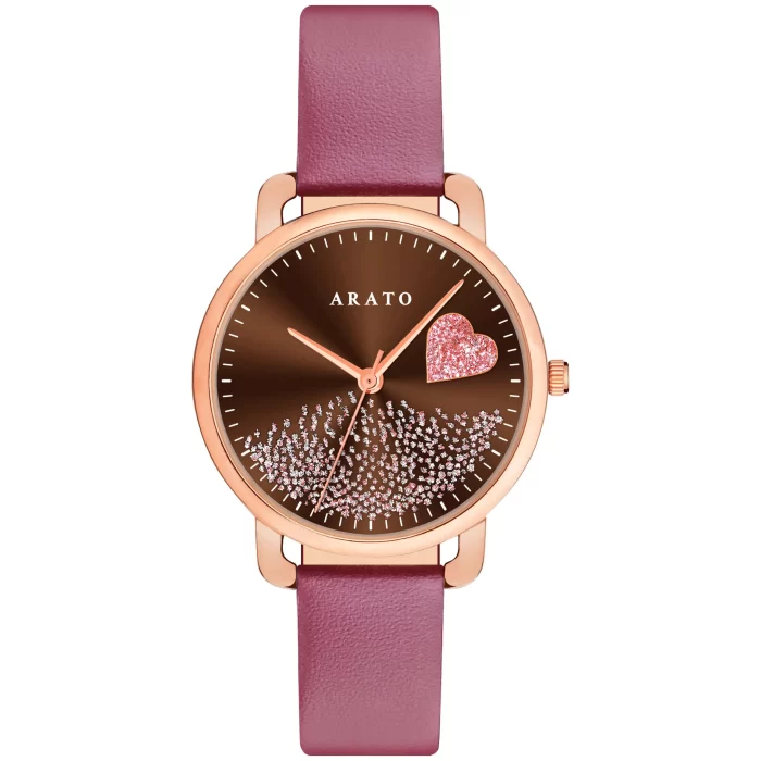 Women's Rose Gold & Brown Round Watch