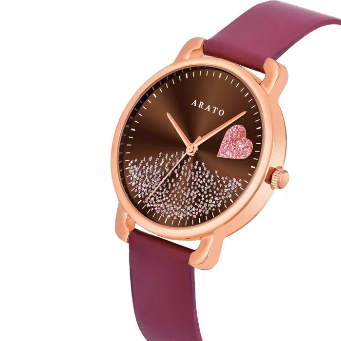 Women's Rose Gold & Brown Round Watch