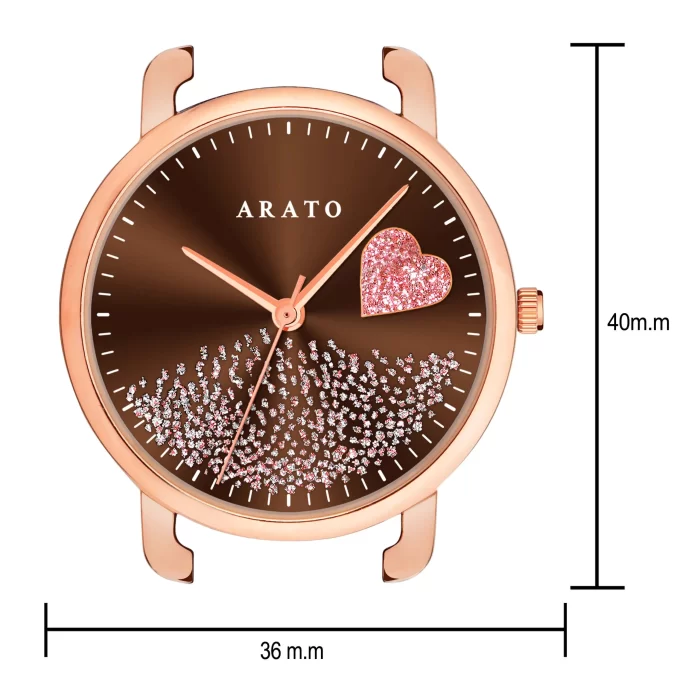 Women's Rose Gold & Brown Round Watch