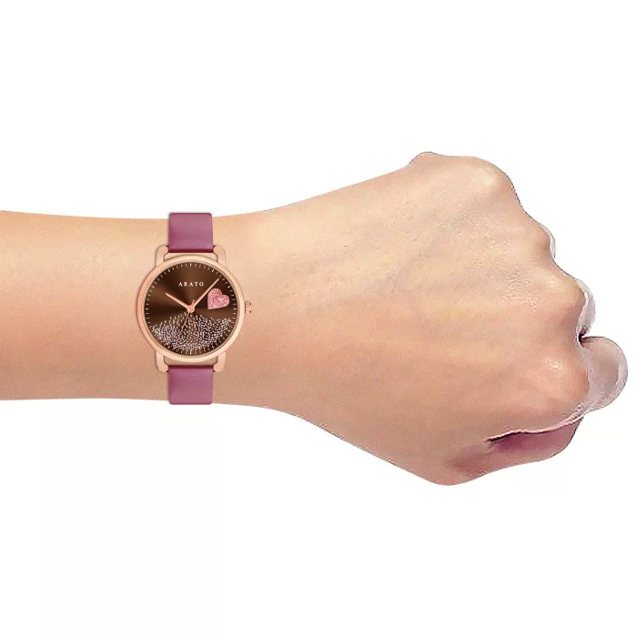 Women's Rose Gold & Brown Round Watch