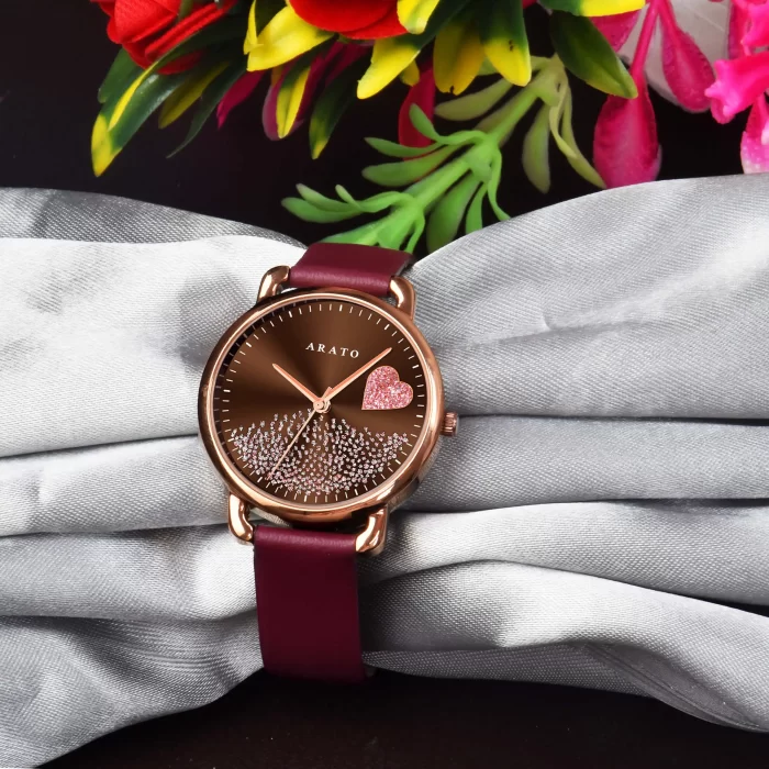 Women's Rose Gold & Brown Round Watch