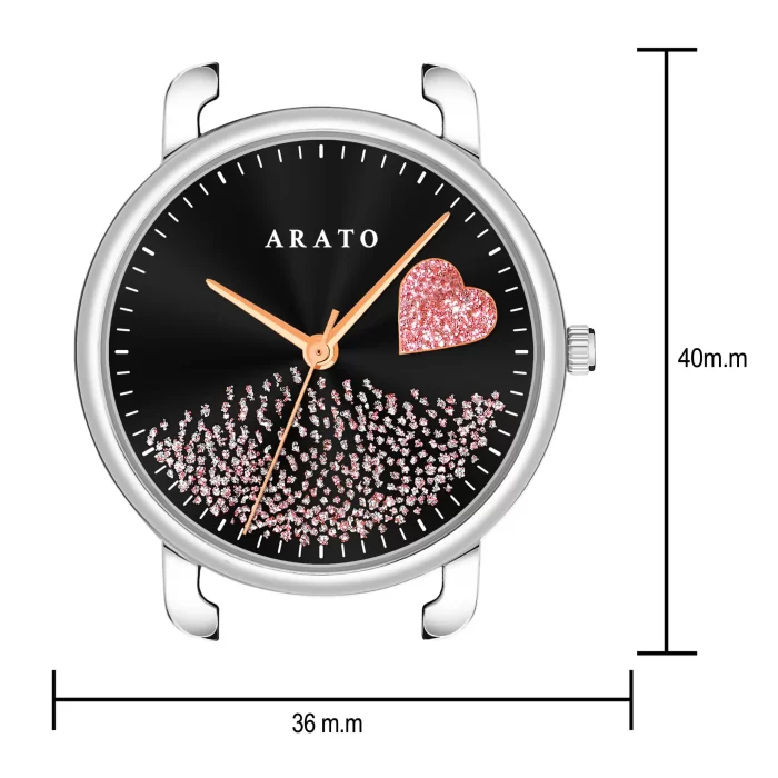 Women's Silver & Black Round Watch