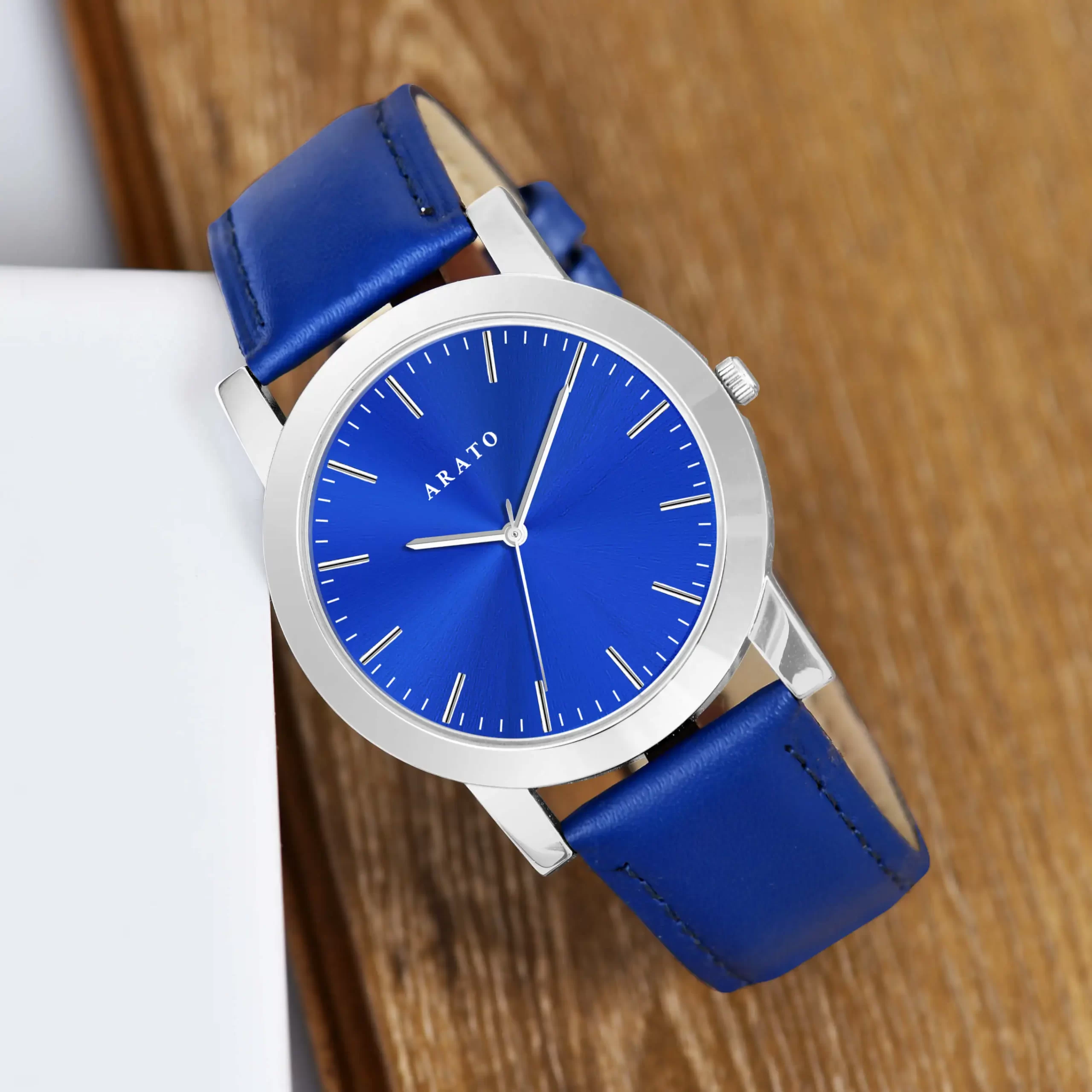 Mens watch blue hot sale dial leather strap